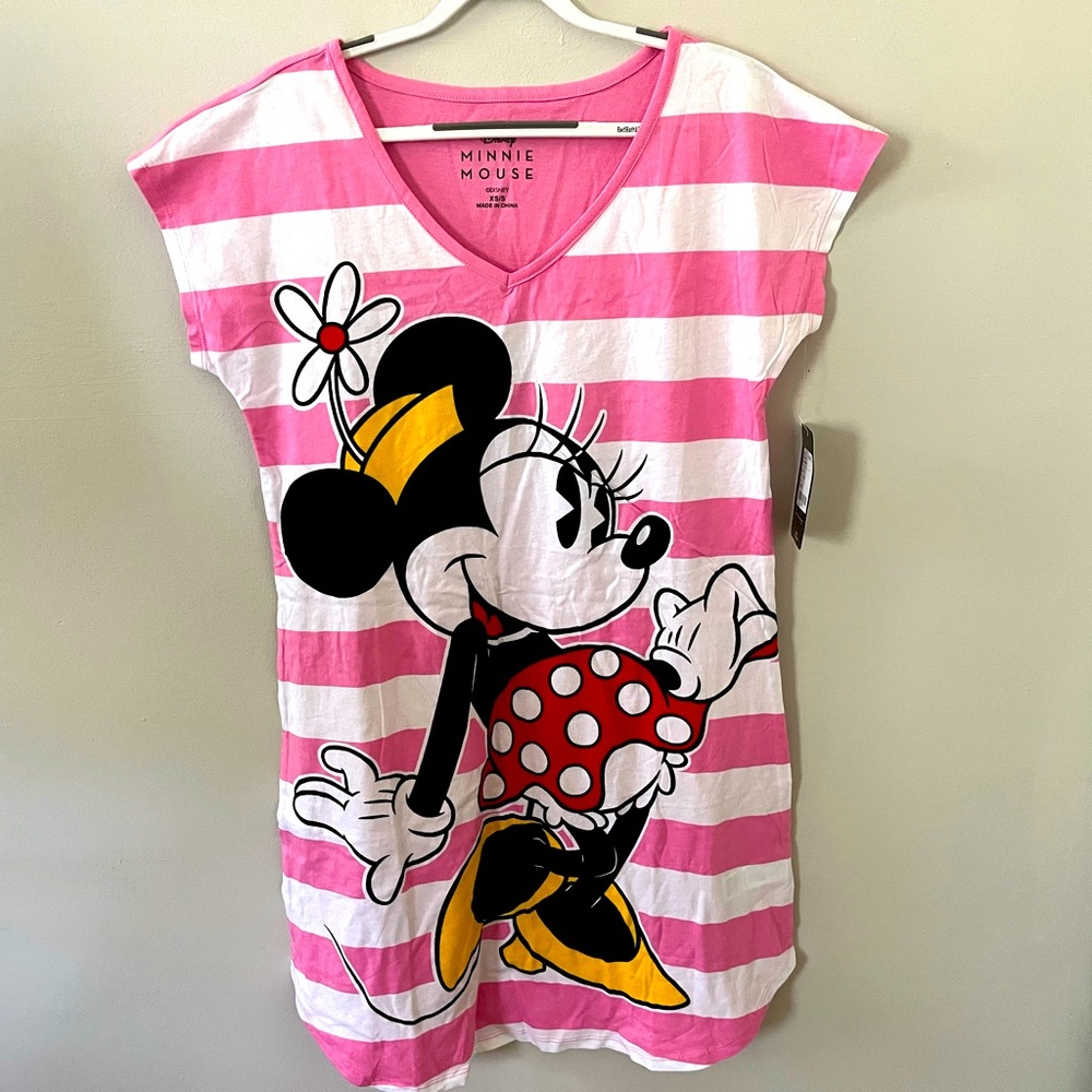 Disney Minni Mouse Pink and White Night Shirt, Women, XS/S, New With Tags